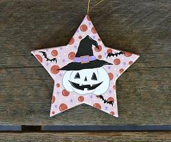 Pastel Pumpkin Witch Star Ornament