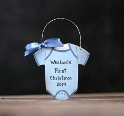 Blue Baby's First Christmas Bodysuit Ornament