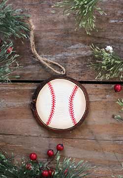 Our Backyard Studio Baseball Wood Slice Ornament (Personalized)