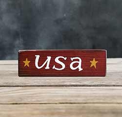 USA Mini Stick Shelf Sitter with Stars - Distressed Red