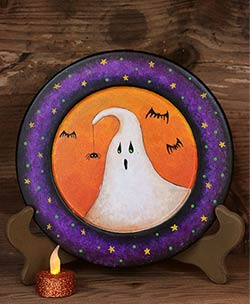 Our Backyard Studio Scaredy Ghost Primitive Halloween Plate