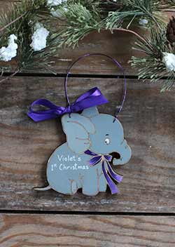 Baby Elephant Ornament - Purple (Personalized)
