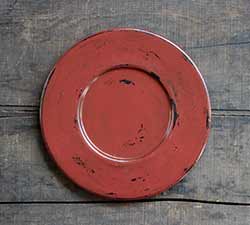 Distressed Wood Candle Plate - Burnt Red