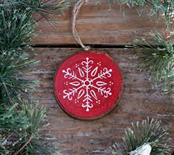 Snowflake 2 Wood Slice Ornament - Red