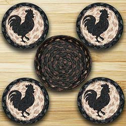 Rooster Silhouette Braided Coaster Set