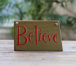 Our Backyard Studio Believe Wooden Sign (Olive Green) - Small
