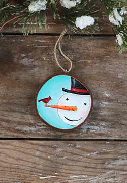 Snowman with Cardinal Wood Slice Ornament (Personalized)