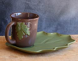Fall Leaf Mugs & Plate Set (Green)