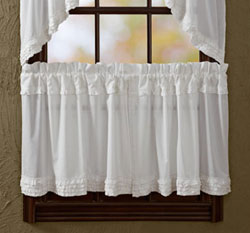 White Ruffled Sheer Cafe Curtains - 24 inch Tiers