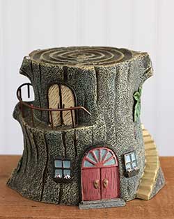 Wood Trunk Fairy House Figure