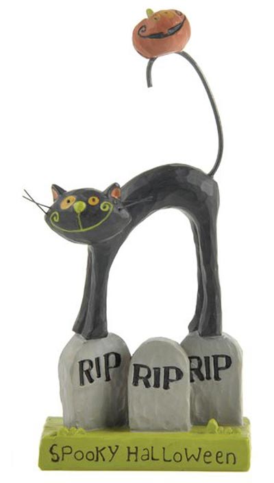 Spooky Halloween Cat on Tombstone Blossom Bucket at The Weed Patch