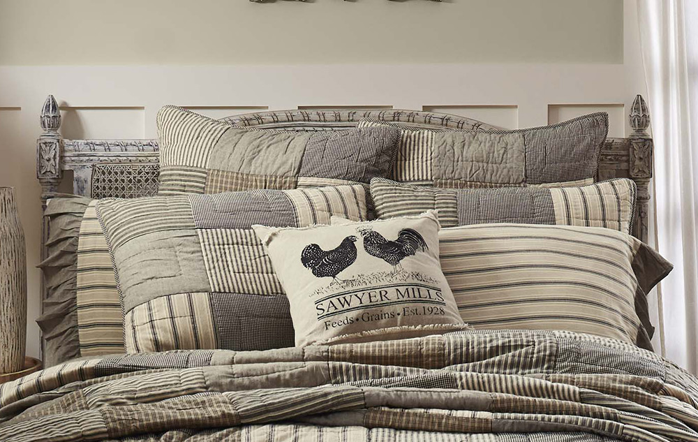 VHC Farmhouse Standard Pillow Case Set of 2 Bedding Sawyer Mill Charcoal White 