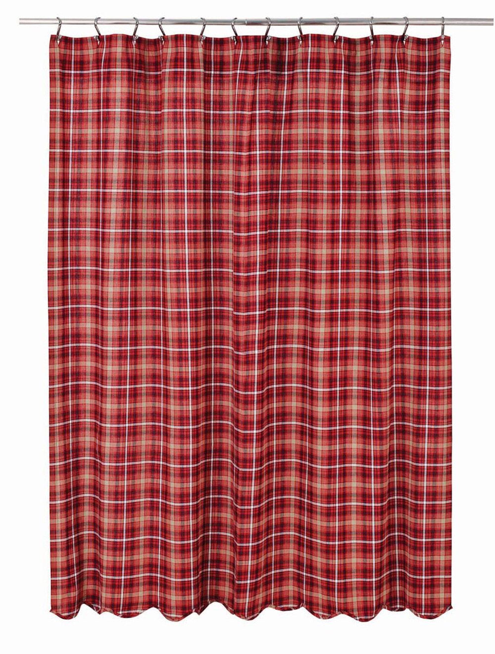 Braxton Red Plaid Fabric Shower Curtain, Country Red Plaid Shower Curtain