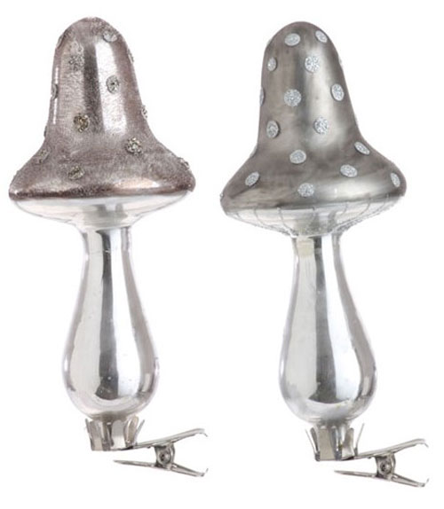 Clip-on Silvered Mushroom Ornament, by Raz Imports