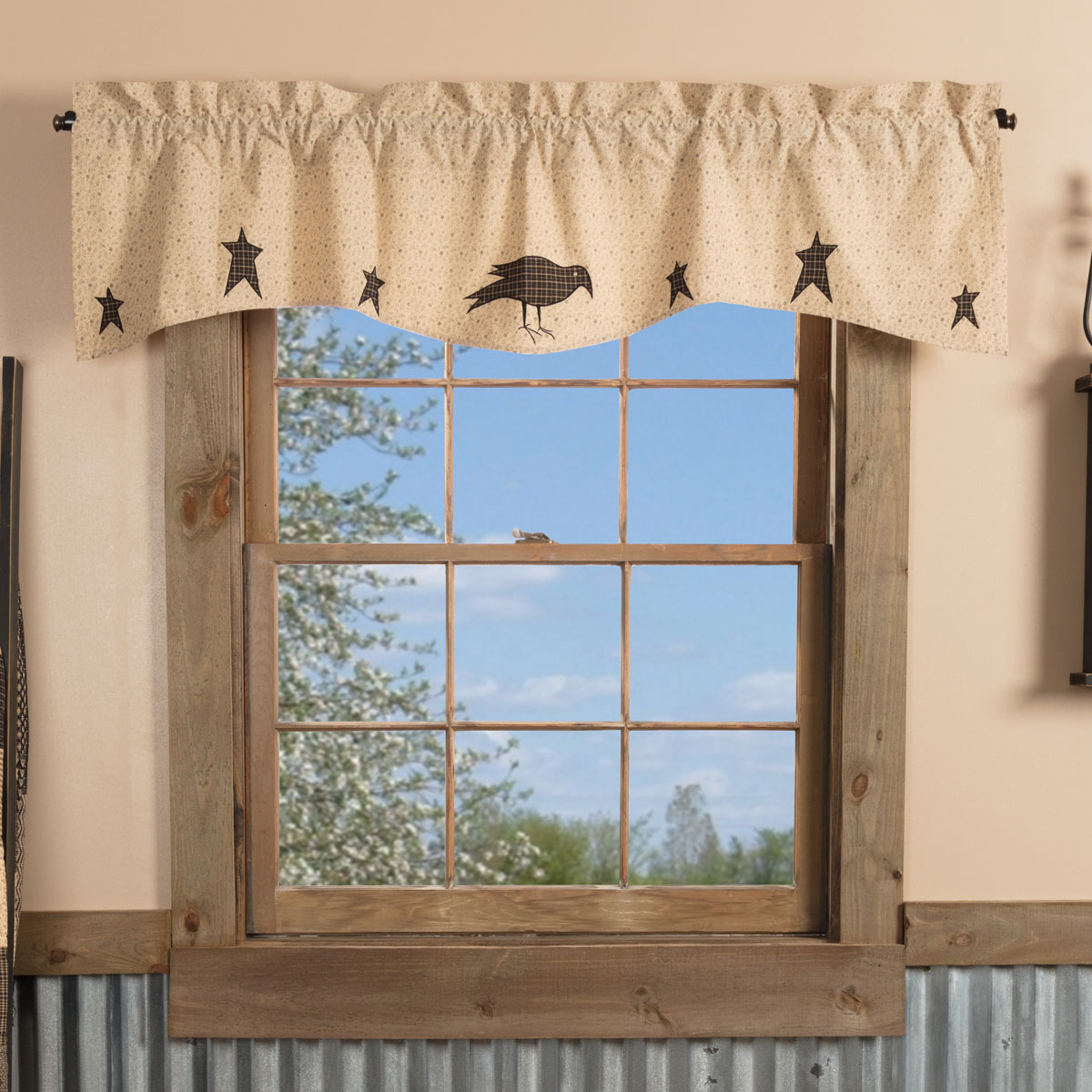 primitive country farmhouse black/cream Stars Crows Kettle Grove SHOWER curtain 