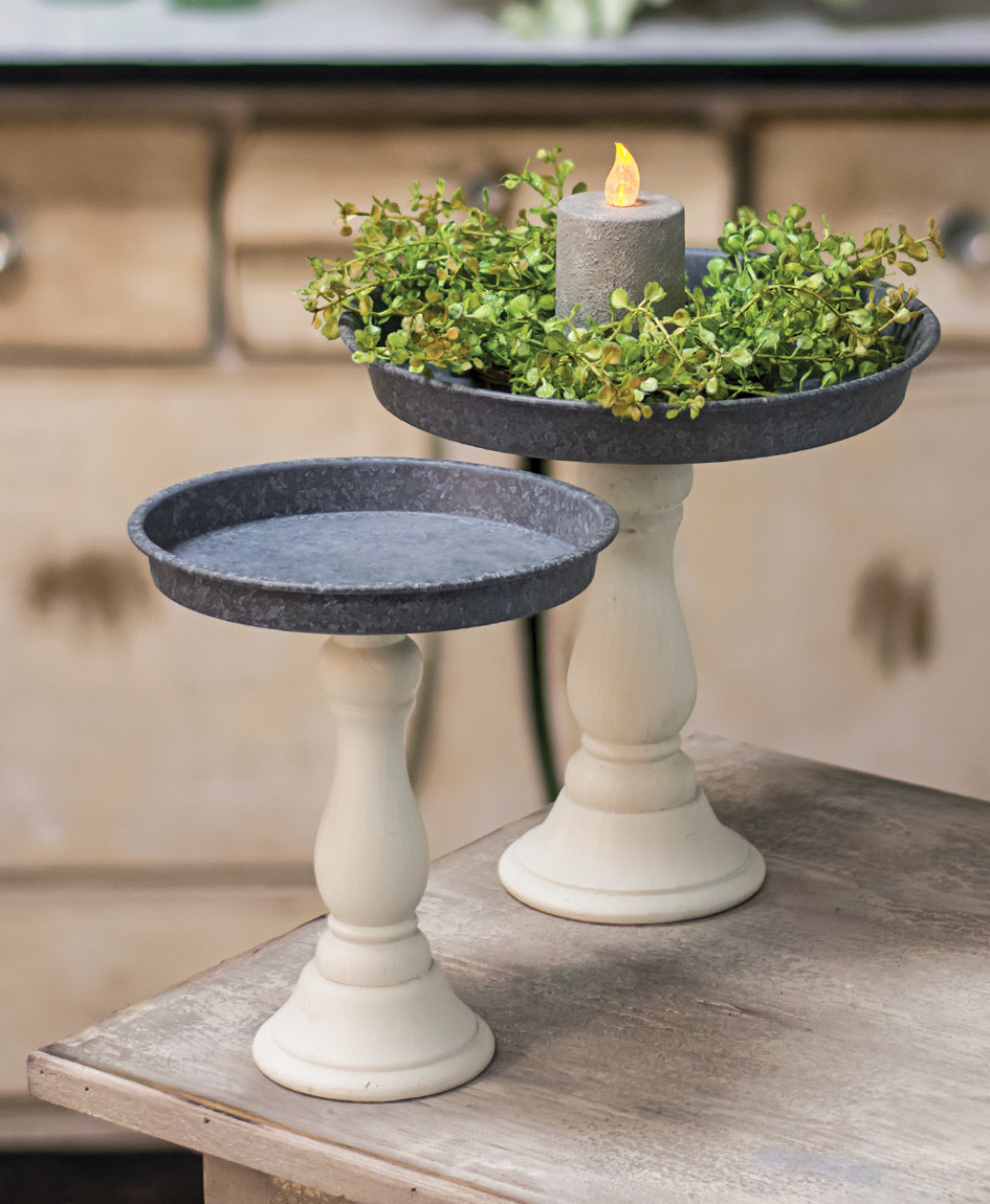 Distressed White Pedestal Candle Trays