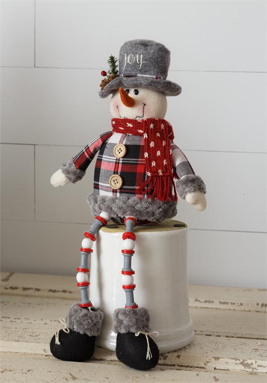 Cozy Plaid Joy Button Leg Snowman Doll - The Weed Patch