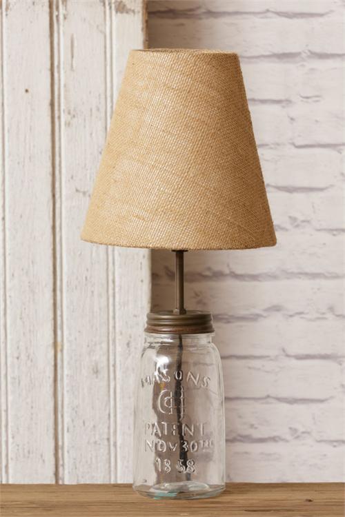 Clear Mason Jar Table Lamp With Burlap, Standing Lamp With Burlap Shade