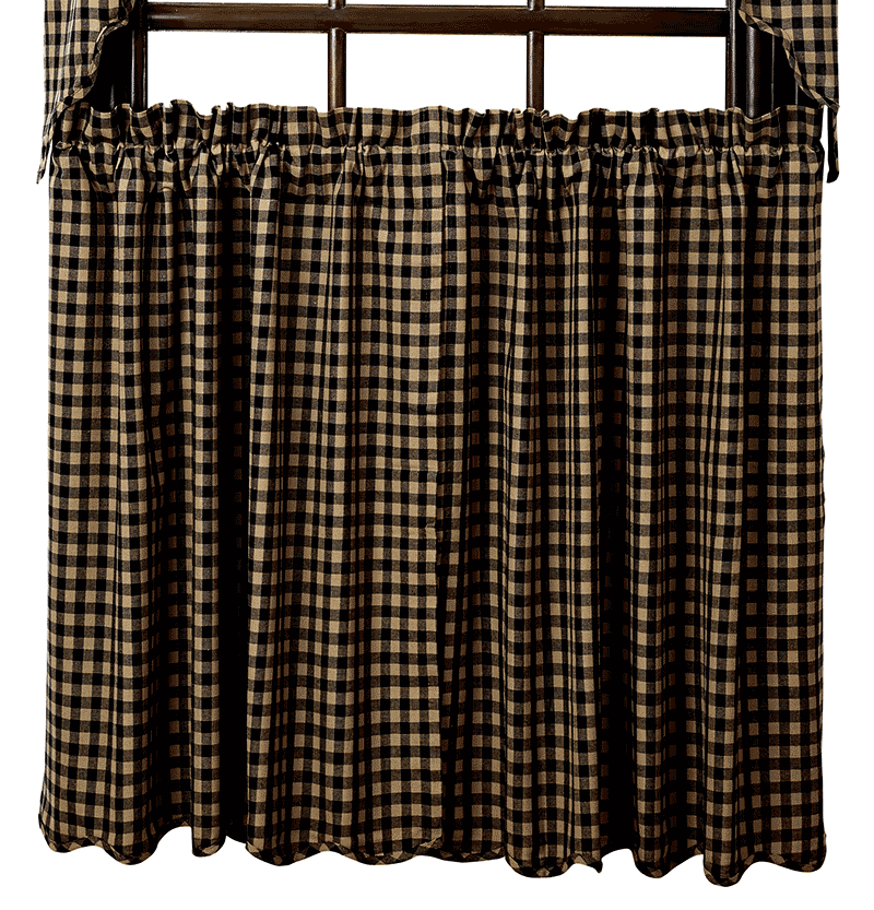 Black Check 36 Inch Tiers By Nancy S, Burlap Black Check Shower Curtain