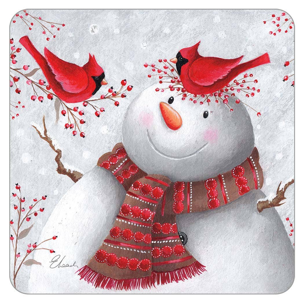Christmas Snowman Drink Coaster 4 Piece Set Primitives By Kathy CLOSEOUT 