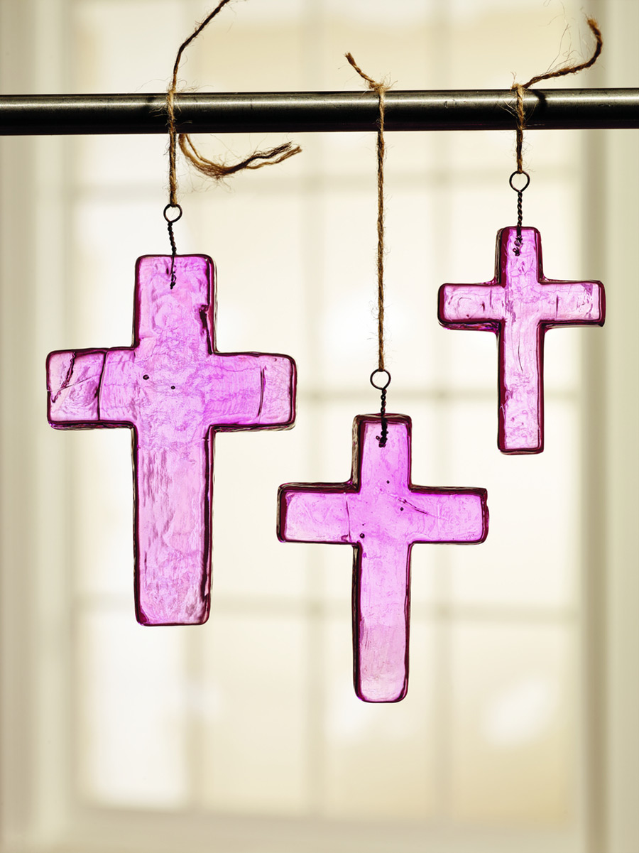 Pink Glass Cross Ornament