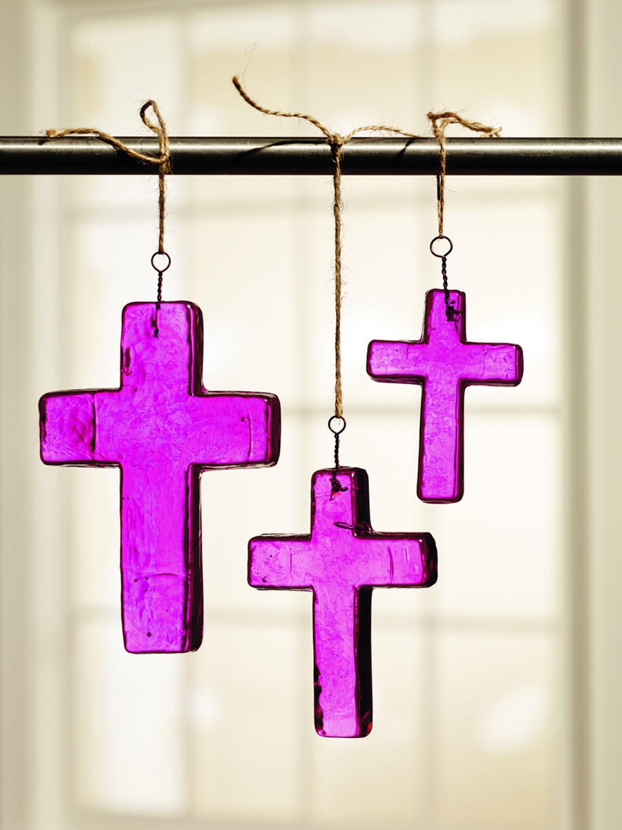 Dark Pink Glass Cross Ornaments