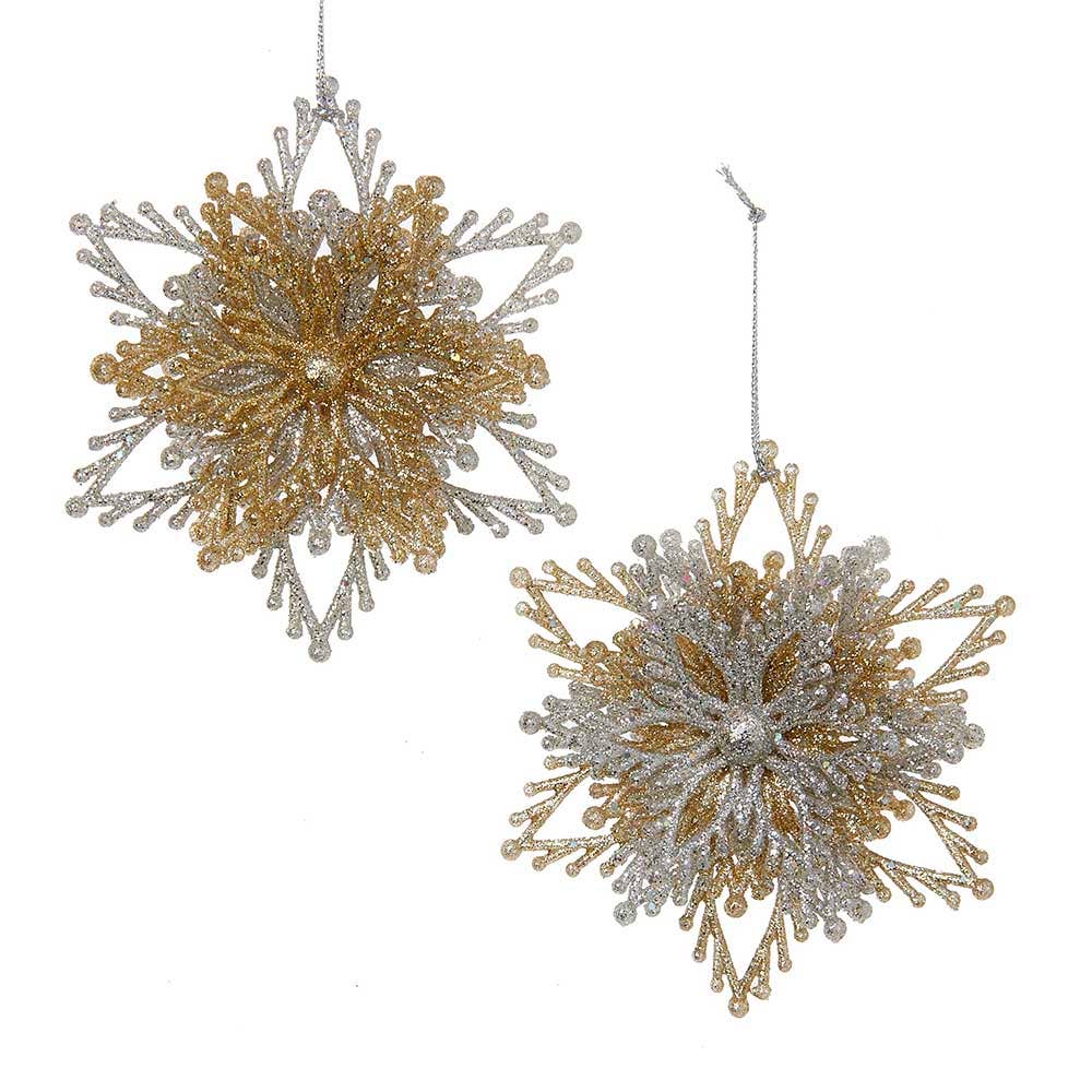 Gold Silver Burst Snowflake Ornament 