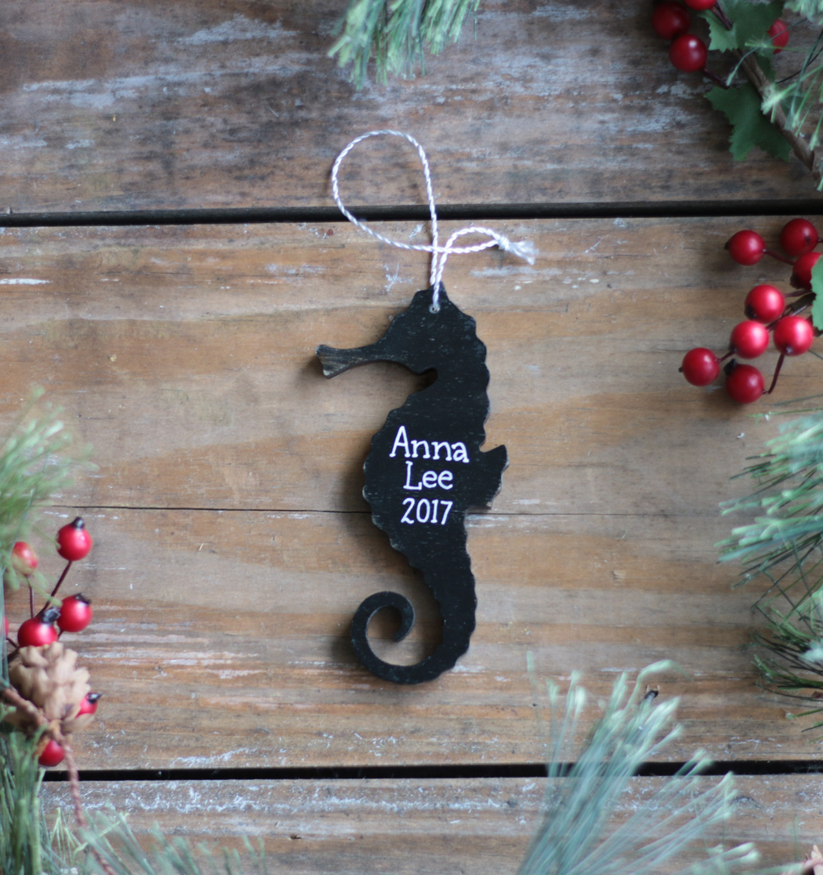 Seahorse Ceramic Ornament Cookie Cutter Handmade Rustic Lace-imprinted Christmas and Decoration