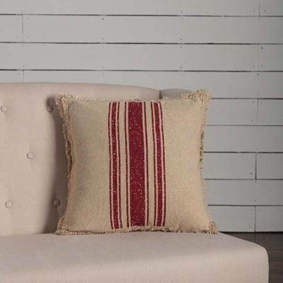 Vintage Burlap Stripe Red Throw Pillow