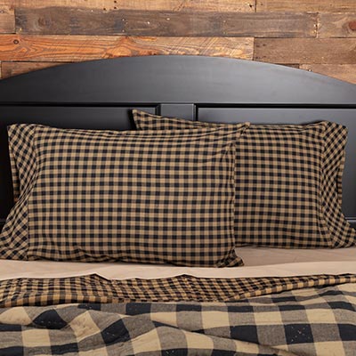 Black Check Pillow Cases, Set of 2 (Black and Tan)