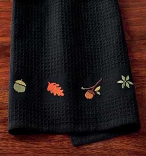 Leaves & Acorns Embroidered Waffle Weave Towel
