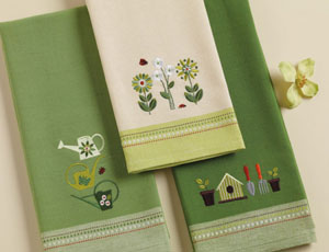 Watering Cans Embroidered Dishtowel