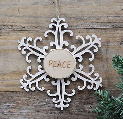 Snowflake Wood Slice Ornament - Peace