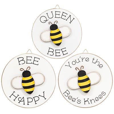 Bee Round Easel Signs (Set of 3)