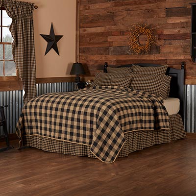 Black Check Quilt Coverlet The Weed Patch, Primitive King Bedding