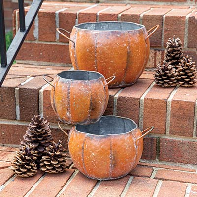 Metal Pumpkin Containers (Set of 3)