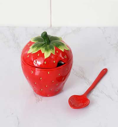 Strawberry Covered Jar with Spoon