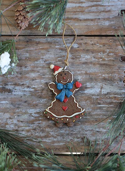 Gingerbread Girl Ornament with Blue Bow