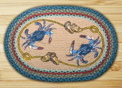 Blue Crab Oval Patch Braided Rug