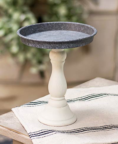 Distressed White Pedestal Candle Tray - 9.5 inch