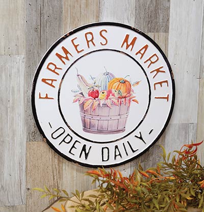 Farmer's Market Open Daily Round Metal Sign