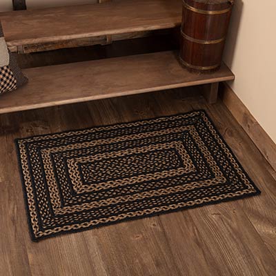 Black & Tan Jute 24 x 36 inch Rectangle Rug with Pad