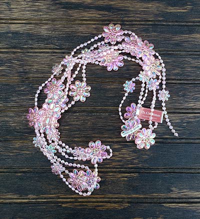 Pink Iridescent Beaded Garland with Flowers