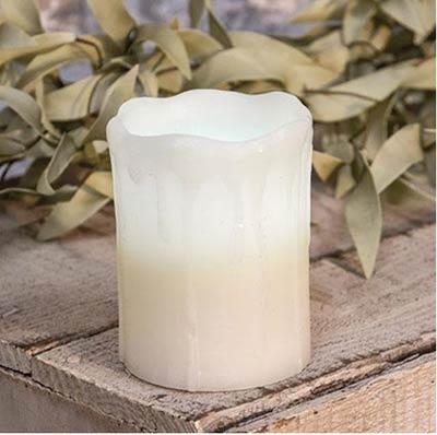 White Drip Pillar Candle with Timer - 4 inch