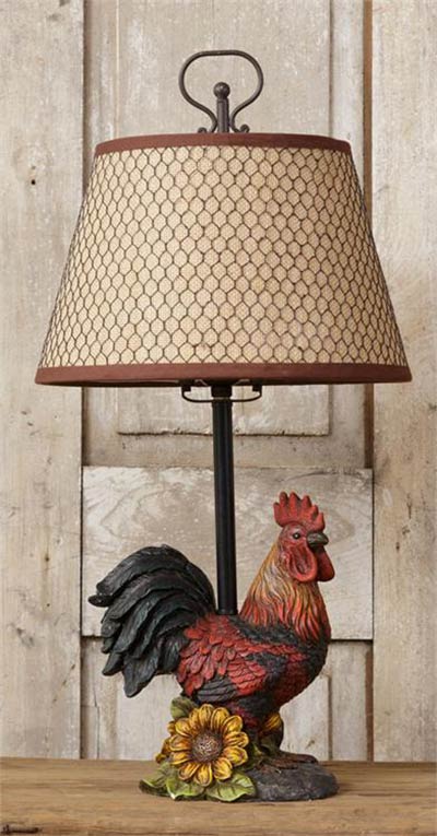 CERAMIC  HAND PAINTED  ROOSTER  CHICKEN  ELECTRIC  LIGHTING  LAMP  SHADE  FINIAL 