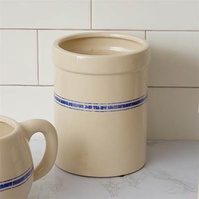 Blue Grain Stripe Pottery Crock - Large