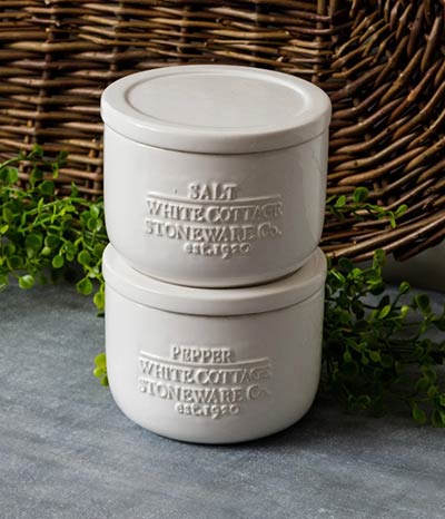 White Cottage Ceramic Salt And Pepper Cellar Set