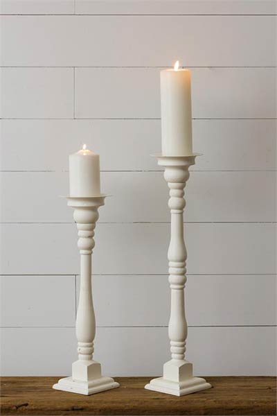 Antiqued White Pillar Candle Holders (Set of 2)