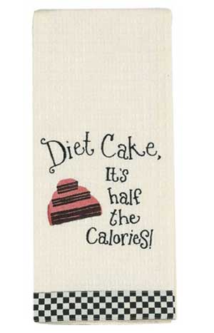 Diet Cake Embroidered Waffle Weave Dishtowel