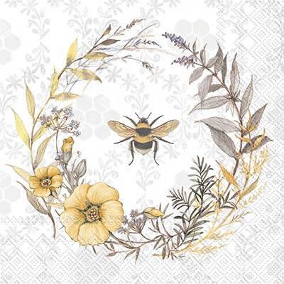 Bee Wildflower Wreath Paper Cocktail Napkins